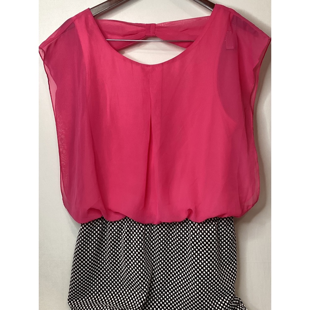 Accidentally‎ in Love Women's XL Pink Black Polka Dot Bow Back Dress - Picture 2 of 8